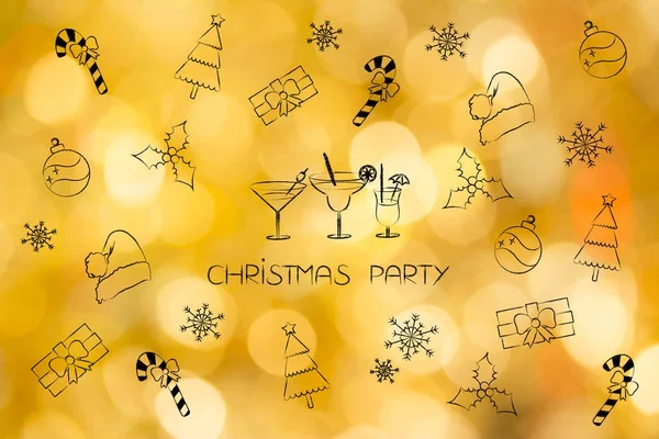 Christmas party koktajle i decoratioon ikony — Zdjęcie stockowe