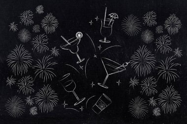 Grup taraf için havai fişek ile farklı kokteyl gözlük