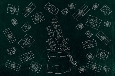 Noel Baba'nın çanta ile çevrili teslim parsel Hediyeler tamamladı