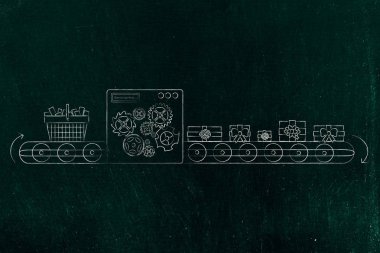 alışveriş sepeti sarılmış Noel makine dönüm sunuyor