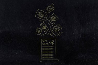 Noel Baba'nın mektubu dışarı uçan kaydırılan Noel hediyesi ile