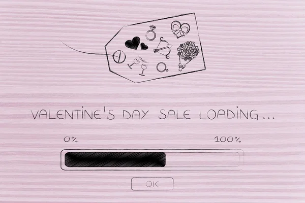 valentines day symbols on price tag with progress bar loading an