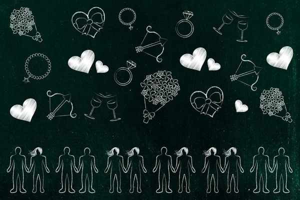 love symbols and diffferent types of couples, equality concept
