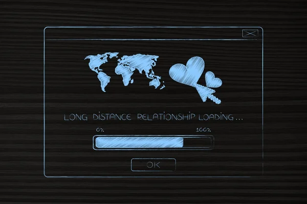 long distance relationship pop-up with lovehearts and worldmap w