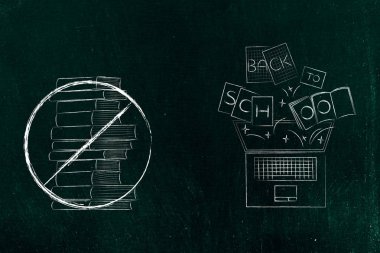 uçan kitapları ile laptop yanında çarpı ders kitaplarında