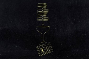 yığın bir huni düşüyor ve bir tablet de dönüm kitap