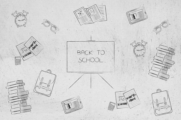 Terug naar school blackboad omringd door themed pictogrammen — Stockfoto