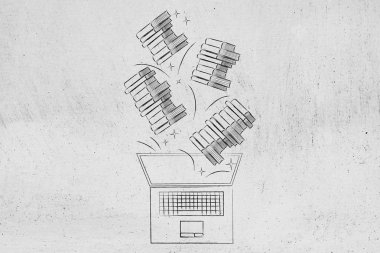 Bunun dışında uçan kitap yığınları ile dizüstü bilgisayar aygıt