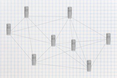 ağ veritabanı sunucuları ve kesik çizgiler onları bağlayan