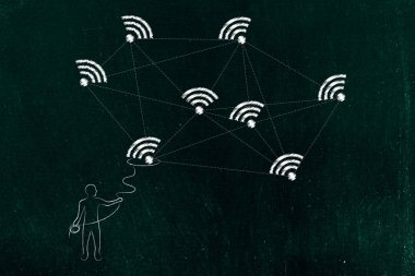 adam bağlı bir ağda bir wi-fi simgesinden kapma Kement ile