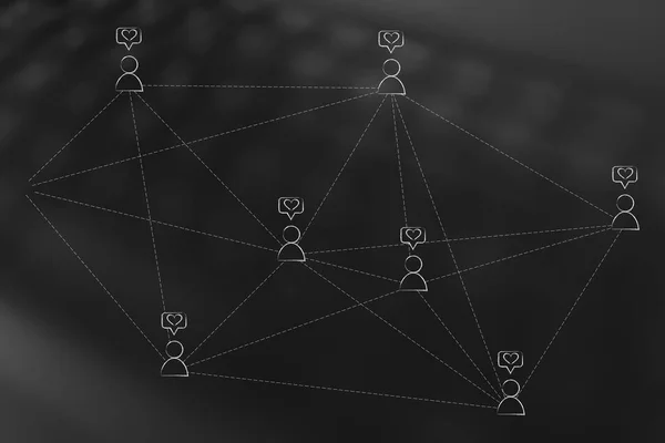 Network of followers with like icon connected with each other — Stock Photo, Image