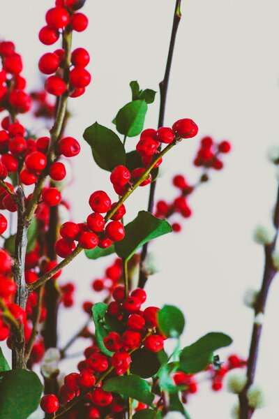 Рождественский букет цветов с омелой
