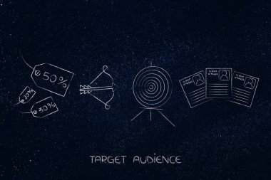 fiyat etiketleri hedef ve ok ve müşteri profilleri yanındaki indirim