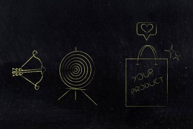 hedef ve alışveriş çantası Your ürün metin ile yanındaki oku