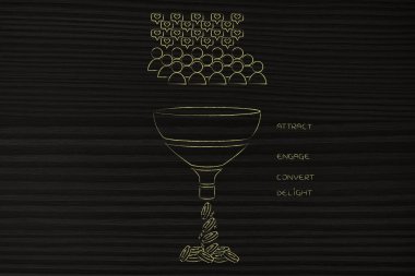 Açıklamalı Pazarlama Huni içine düşme takipçileri, kalabalık bir