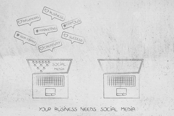 sosyal medya boş lapto yanında üretme ile dizüstü bilgisayar