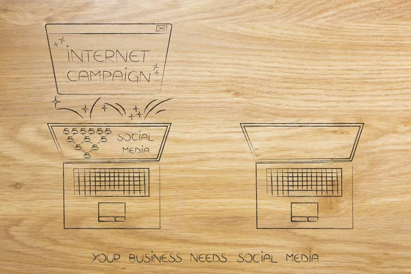 sosyal medya ve internet campagin em yanındaki açılır ile dizüstü bilgisayar