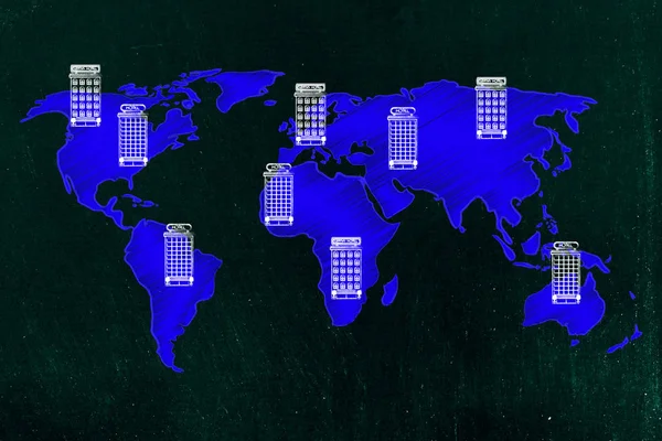 Mapa del mundo cubierto con hoteles — Foto de Stock