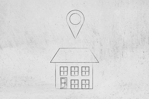 House with geolocalisation tag above the roof — Stock Photo, Image