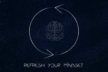 yenileme/tekrarlama işareti ile çevrili beyin simgesi