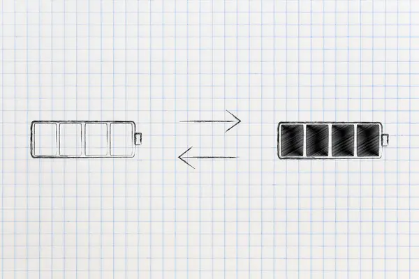 Batterij van leeg naar volledige en herhalen — Stockfoto