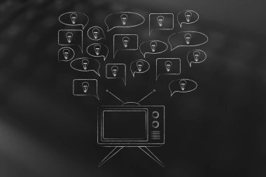 konuşma balonları ampulleri bir televizyon scre dışarı haşhaş ile