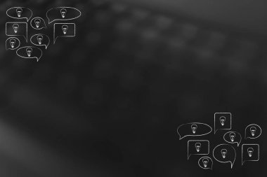 konuşma balonları üzerinde ters köşe içinde ampuller ile 