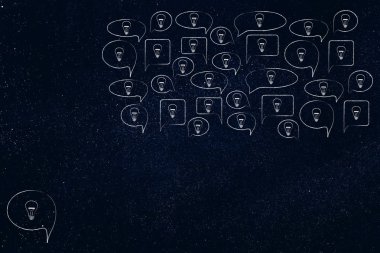 konuşma balonları ampulleri içinde ve daha büyük bir grup
