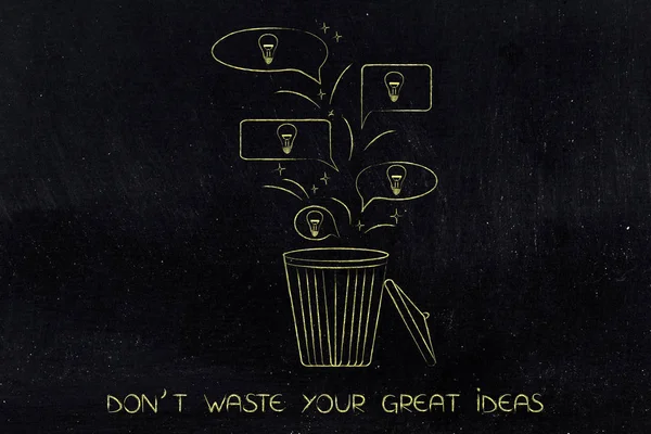 Non sprecare le tue grandi idee bolle di discorso con lampadine e — Foto Stock
