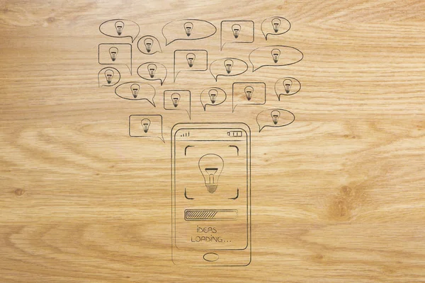 Bolle vocali con lampadine che spuntano da uno smartphone — Foto Stock