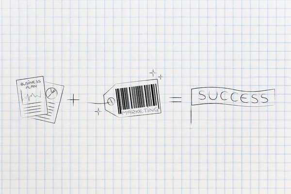 Strategiedocumenten plus product marketing is gelijk aan succes — Stockfoto