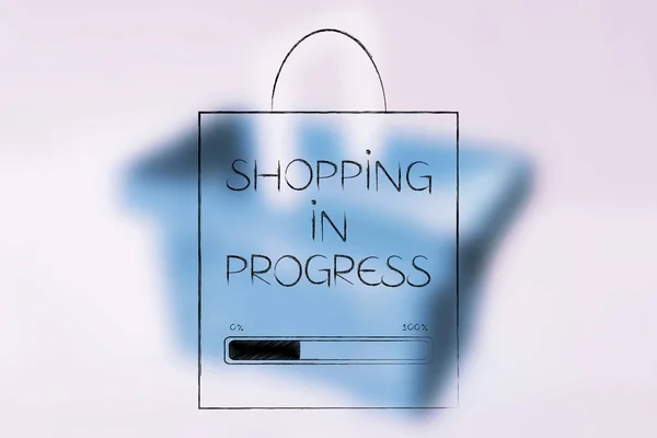 bag with shopping in progress caption and progress bar loading o