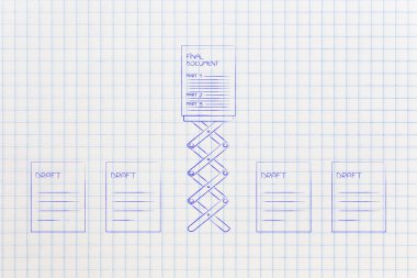 son belgenin grup kağıt sayfalarının ve üstünde bir taslak üzerinden bir 