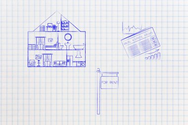 evin yanında sektör gazete ve Kiralık işareti