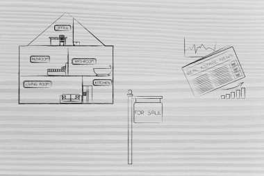 ev sektöründe gazete ve Satılık yazısı yanındaki