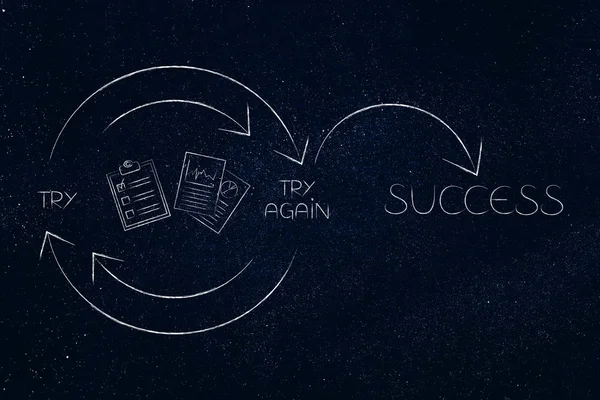 Ícone documentos de negócios em Tentar e Tente novamente até o sucesso gra — Fotografia de Stock