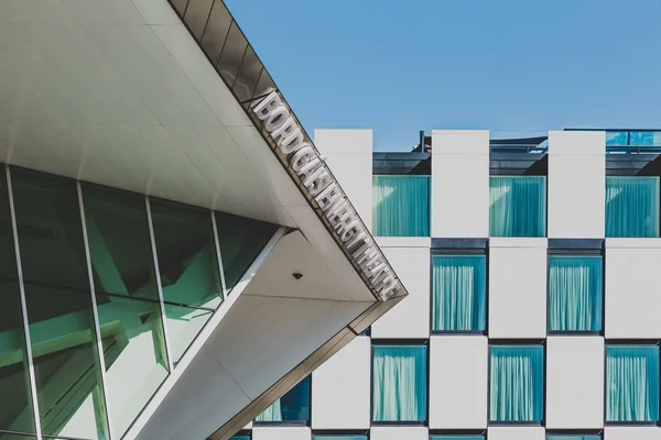 Architectural details of the Bord Gais Theatre and the Marker H — Stock Photo, Image