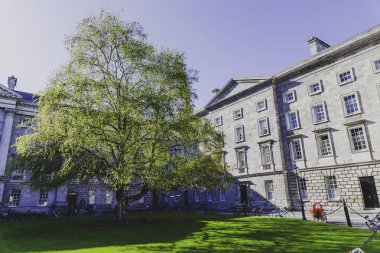Dublin, İrlanda - 25 Nisan 2018: ünlü Trinity college, Dublin şehir merkezinde avlusu görünümünü