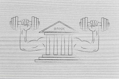 güçlü banka halter kaldırma kaslı kolları ile bina