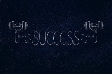 güçlü başarı metin kaslı kollarıyla dumbbells holding