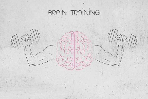 brain training symbol with muscled arms holding dumbbells