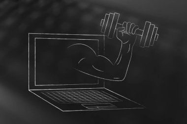 kaslı kol dumbbell dışarı haşhaş holding ile dizüstü bilgisayar