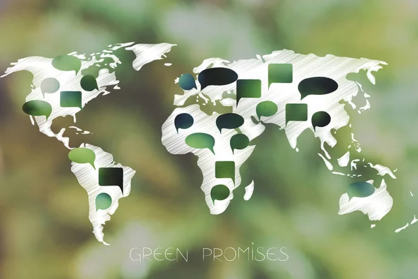World map with green speech bubbles representing environmentally — Stock Photo, Image