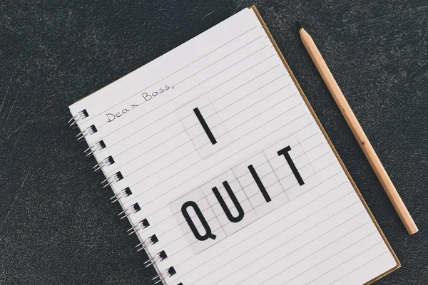 Dear boss I quit message on notebook — Stock Photo, Image