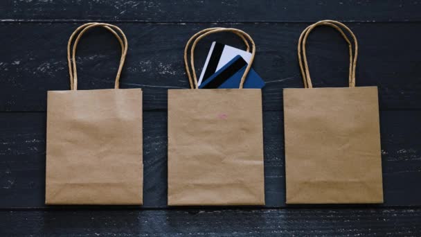 Bolsas Compras Con Tarjeta Pago Etiqueta Precio Colocación Mano Con — Vídeo de stock