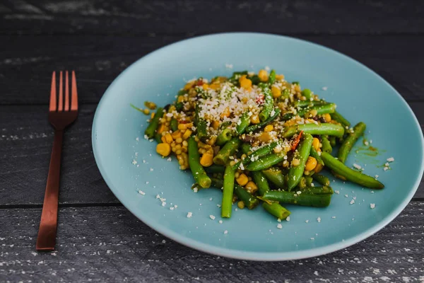 vegan recipes pearl cous cous with green beans corn and mixed ve