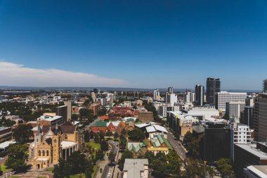 Perth city CBD from above on a sunny summer day with clear sky