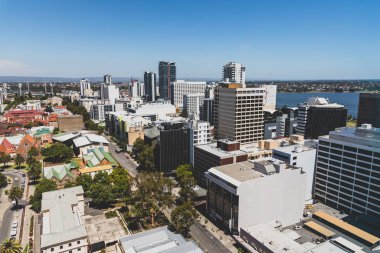 Perth city CBD from above on a sunny summer day with clear sky