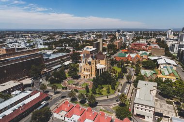 Perth city CBD from above on a sunny summer day with clear sky