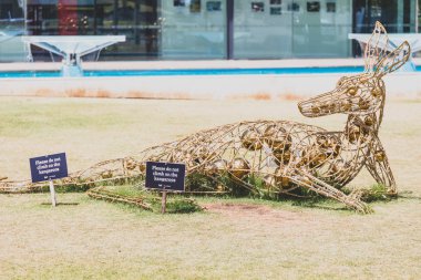 Kentteki Noel ışıklarından yapılmış şenlikli Kanguru heykelleri.